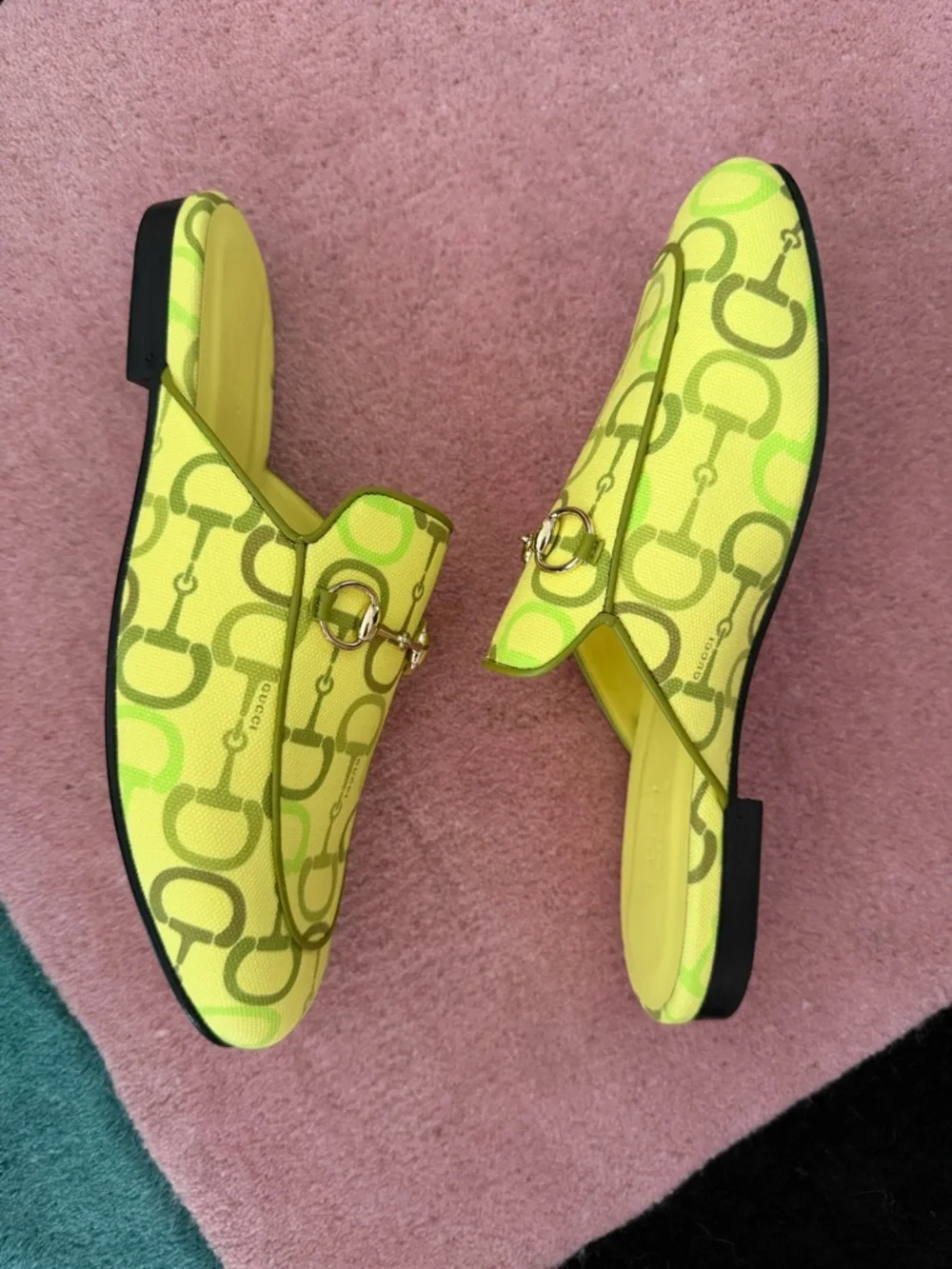 Gucci Yellow Neon Horsebit Princetown Mules - Picture 4 of 6